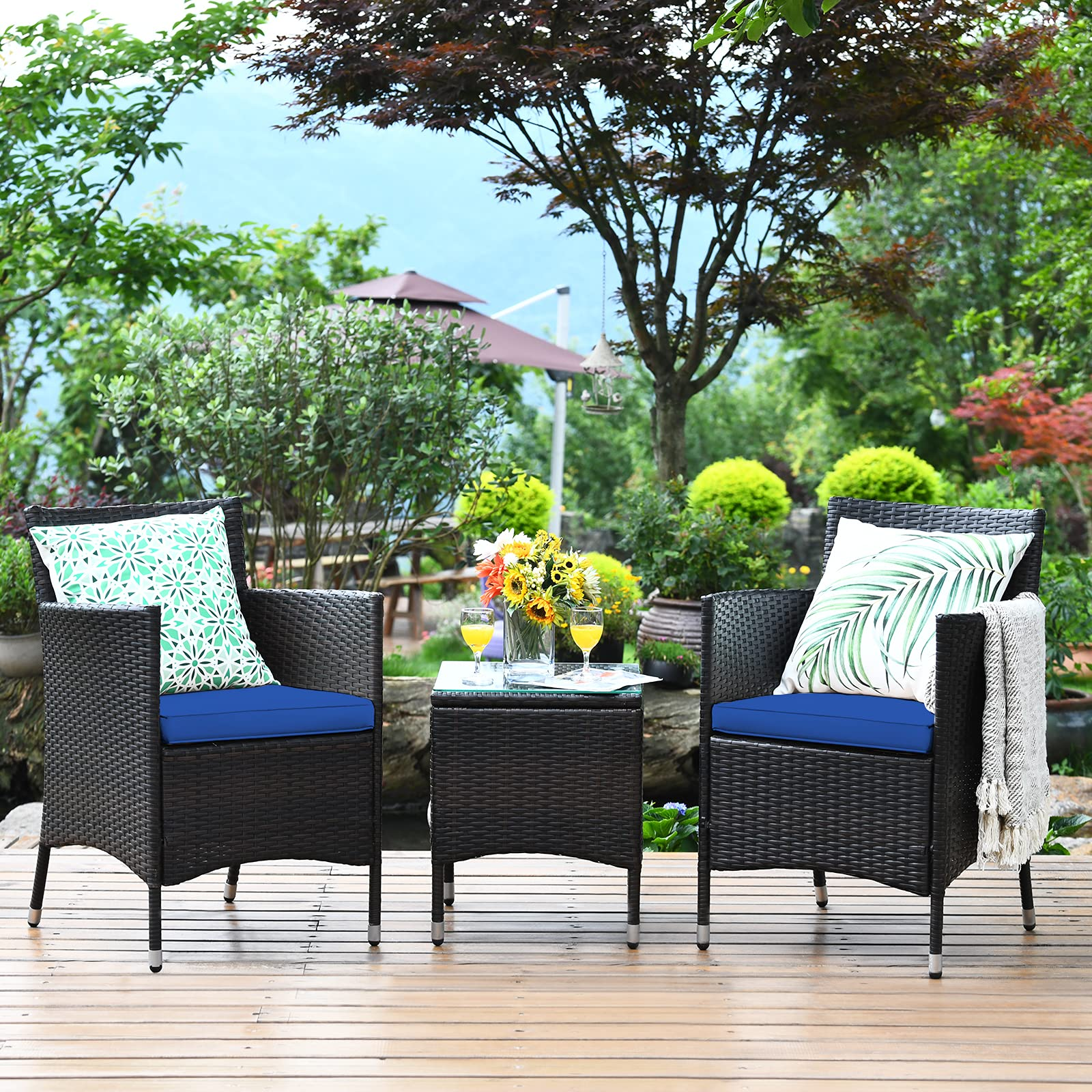 Outdoor Wicker Rattan Conversation Set - Tangkula